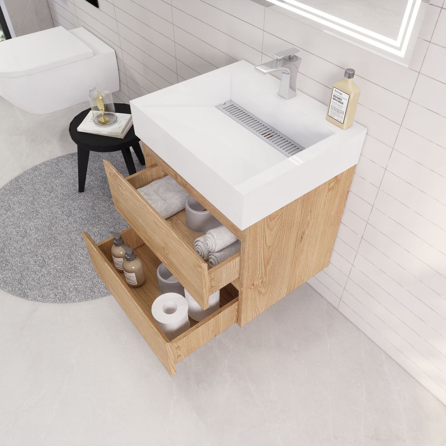 Monterey 24" New England Oak Wall Mounted Vanity with Reinforced Acrylic Sink