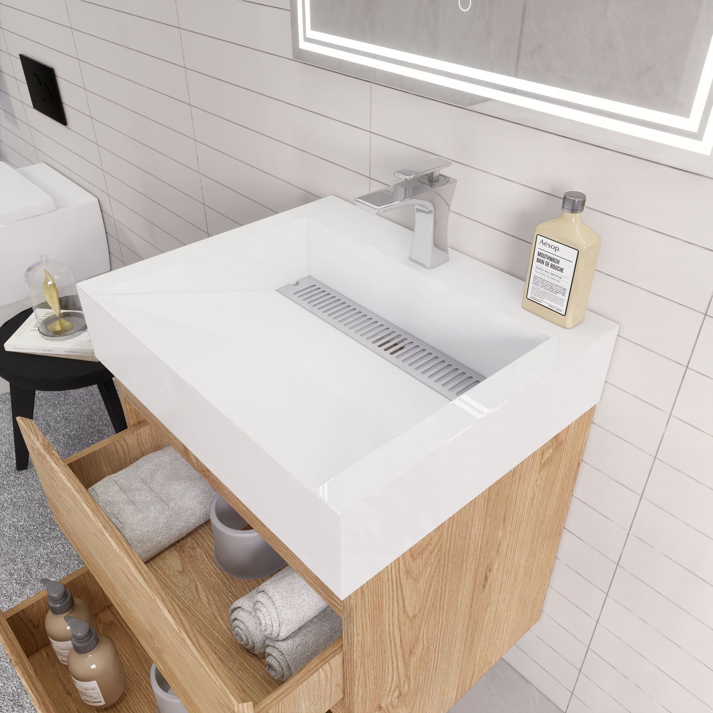 Monterey 24" New England Oak Wall Mounted Vanity with Reinforced Acrylic Sink