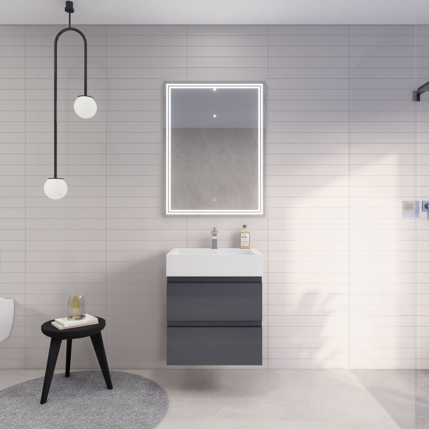 Monterey 24" Glossy Gray Wall Mounted Vanity with Reinforced Acrylic Sink