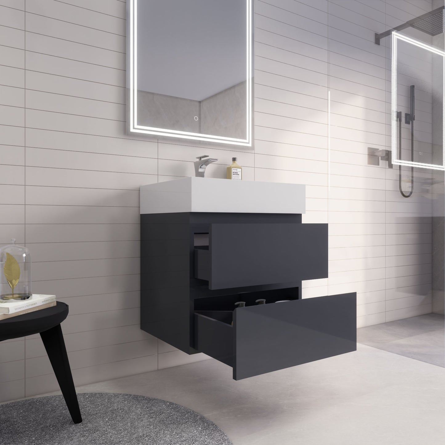 Monterey 24" Glossy Gray Wall Mounted Vanity with Reinforced Acrylic Sink