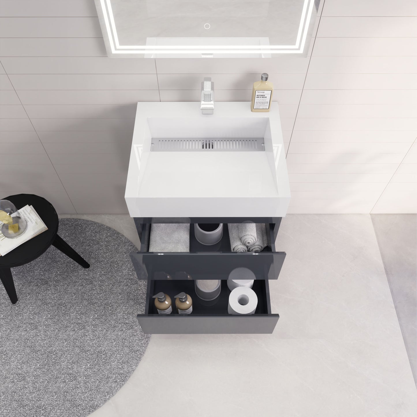 Monterey 24" Glossy Gray Wall Mounted Vanity with Reinforced Acrylic Sink