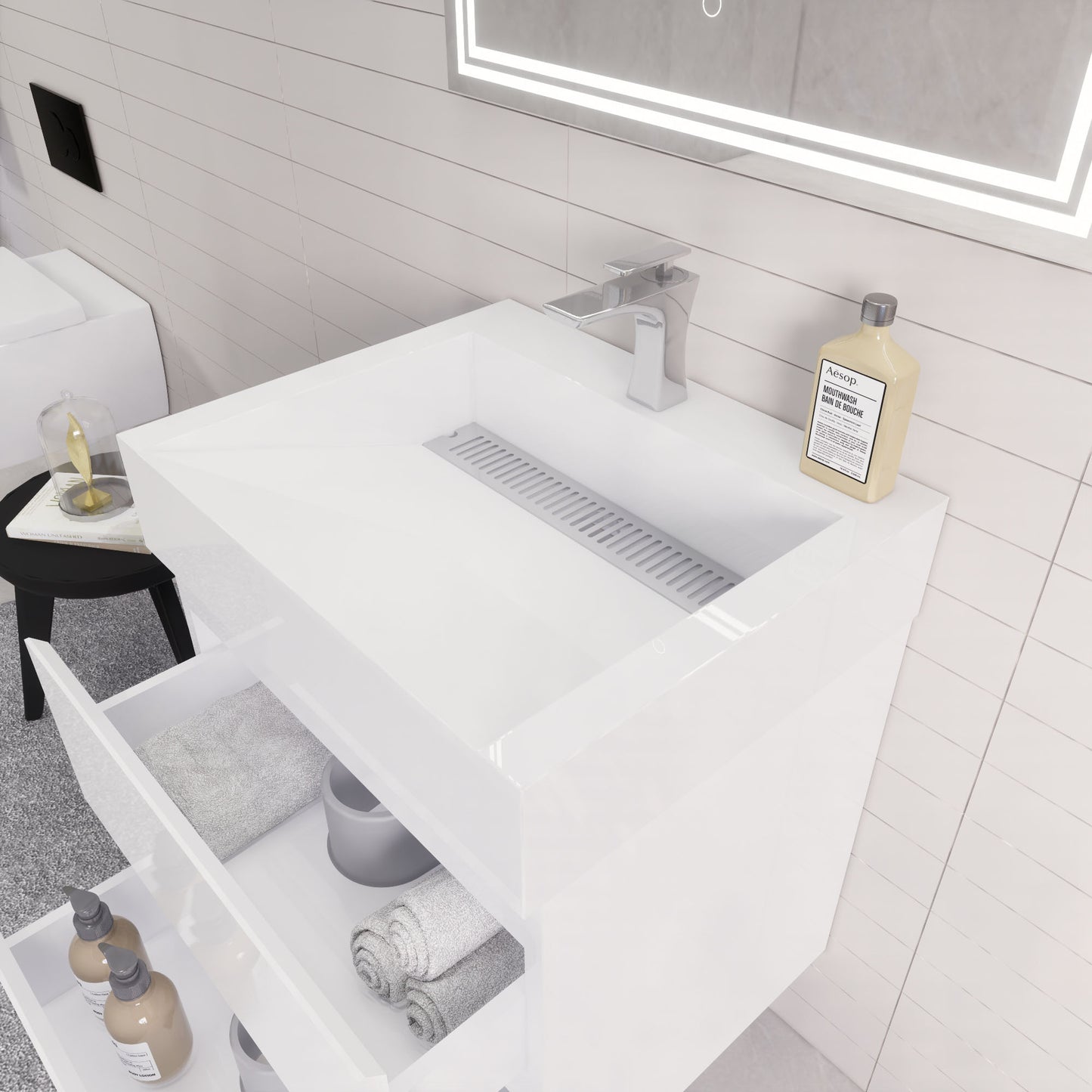 Monterey 24" Glossy White Wall Mounted Vanity with Reinforced Acrylic Sink