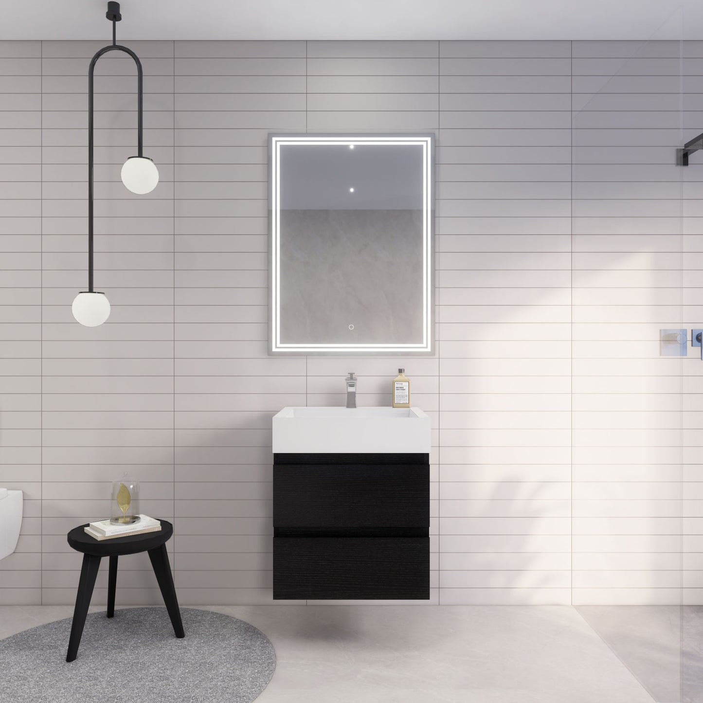 Monterey 24" Rich Black Wall Mounted Vanity with Reinforced Acrylic Sink