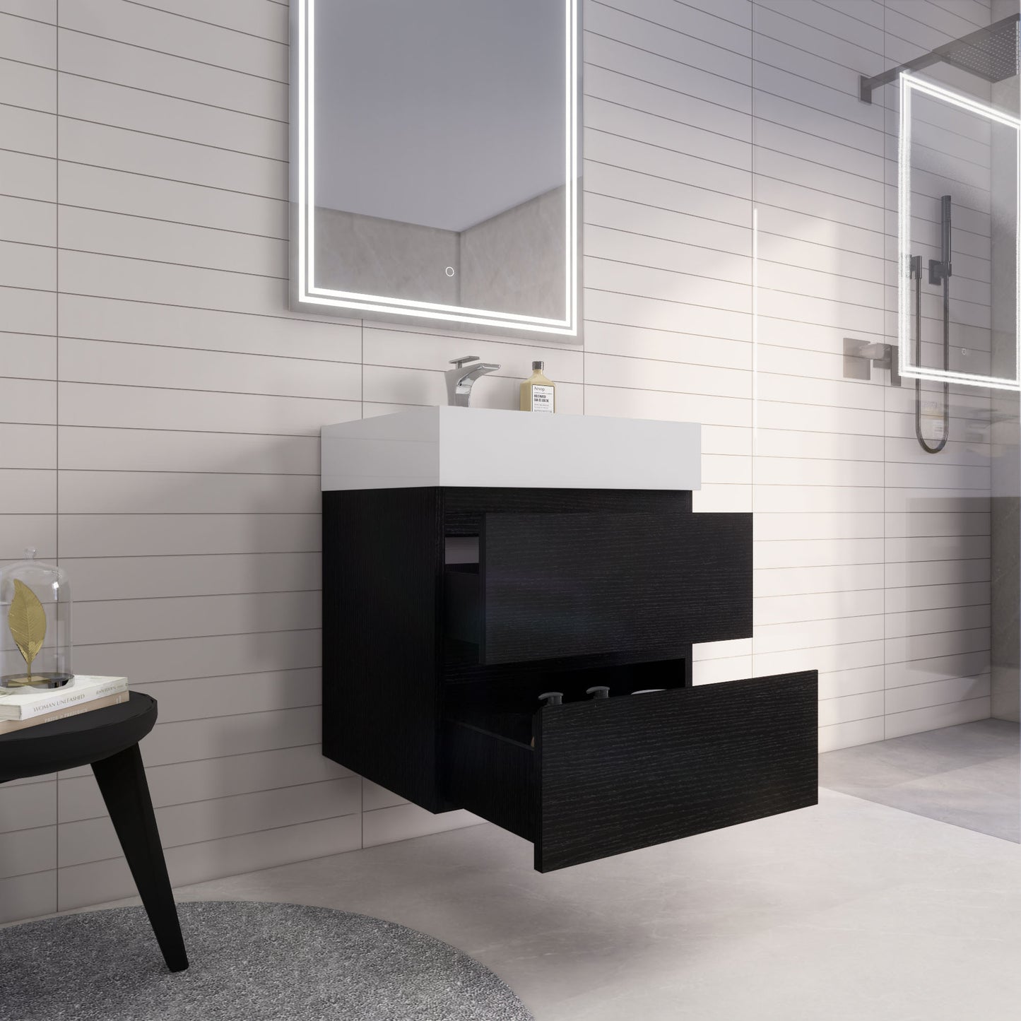 Monterey 24" Rich Black Wall Mounted Vanity with Reinforced Acrylic Sink