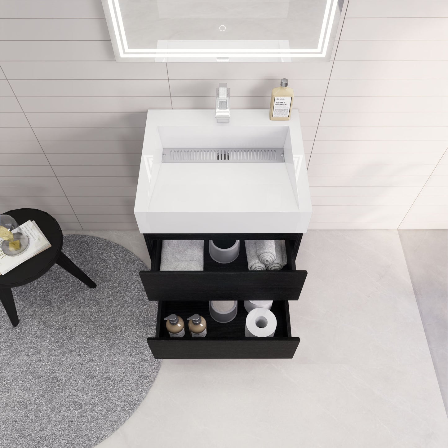 Monterey 24" Rich Black Wall Mounted Vanity with Reinforced Acrylic Sink