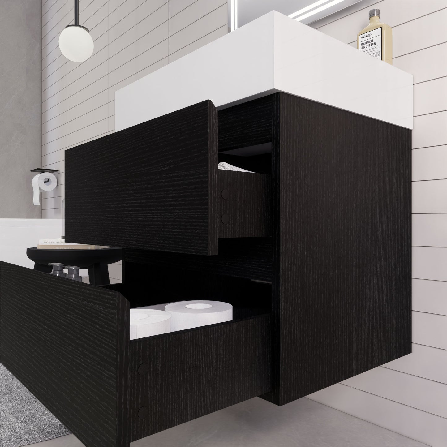 Monterey 24" Rich Black Wall Mounted Vanity with Reinforced Acrylic Sink