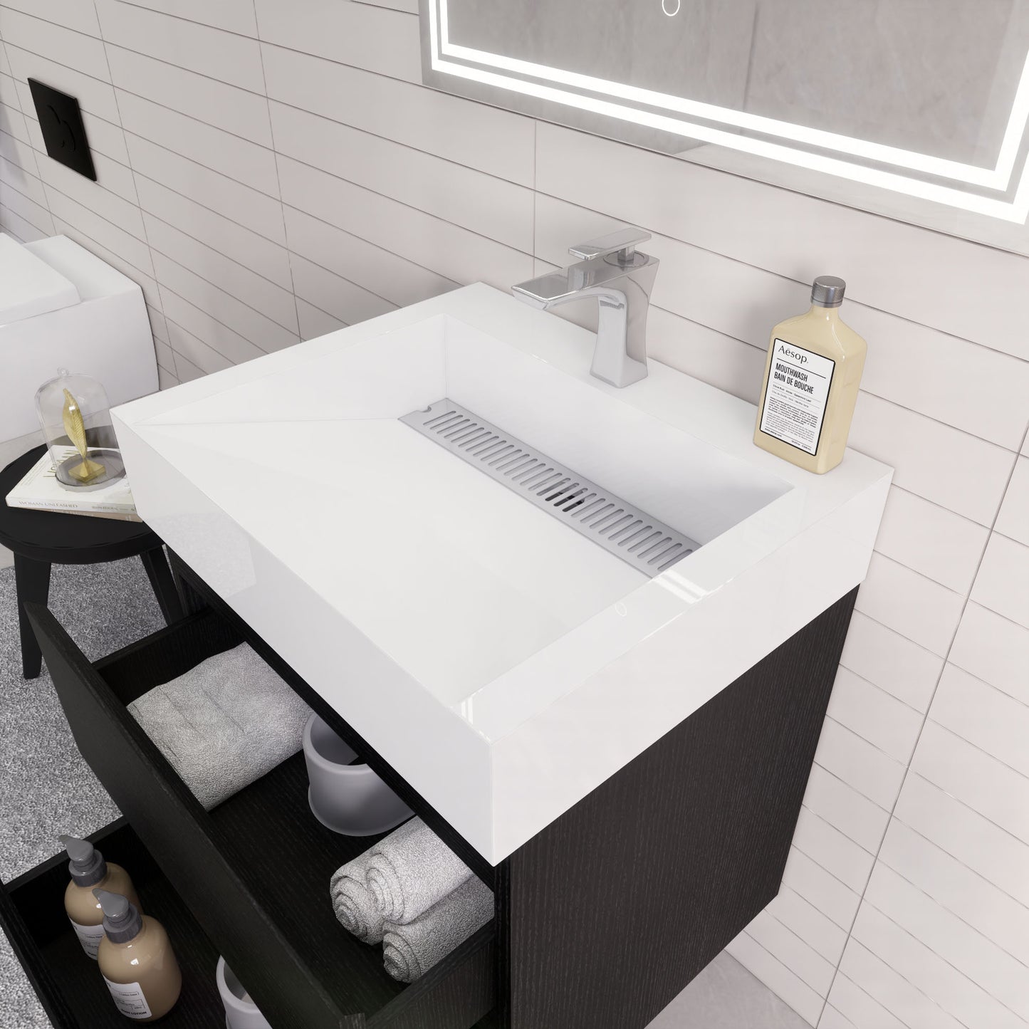 Monterey 24" Rich Black Wall Mounted Vanity with Reinforced Acrylic Sink