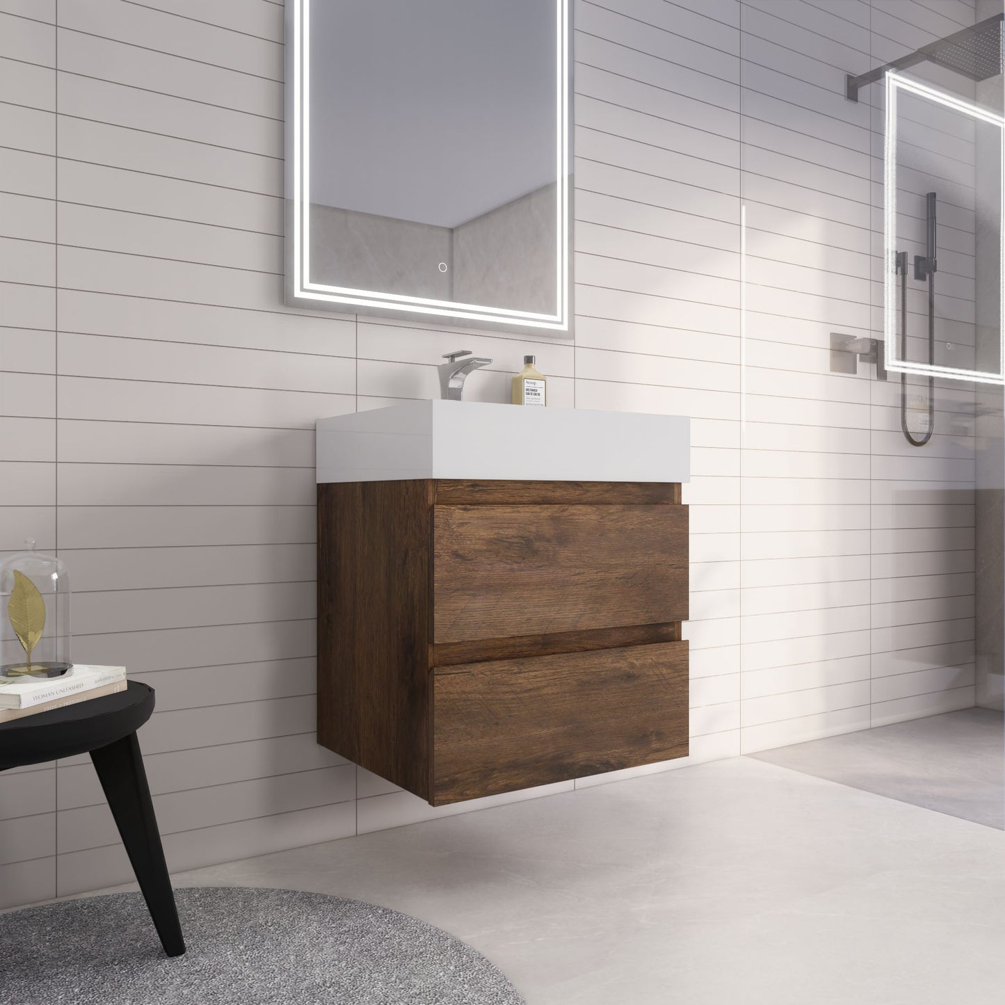 Monterey 24" Rosewood Wall Mounted Vanity with Reinforced Acrylic Sink