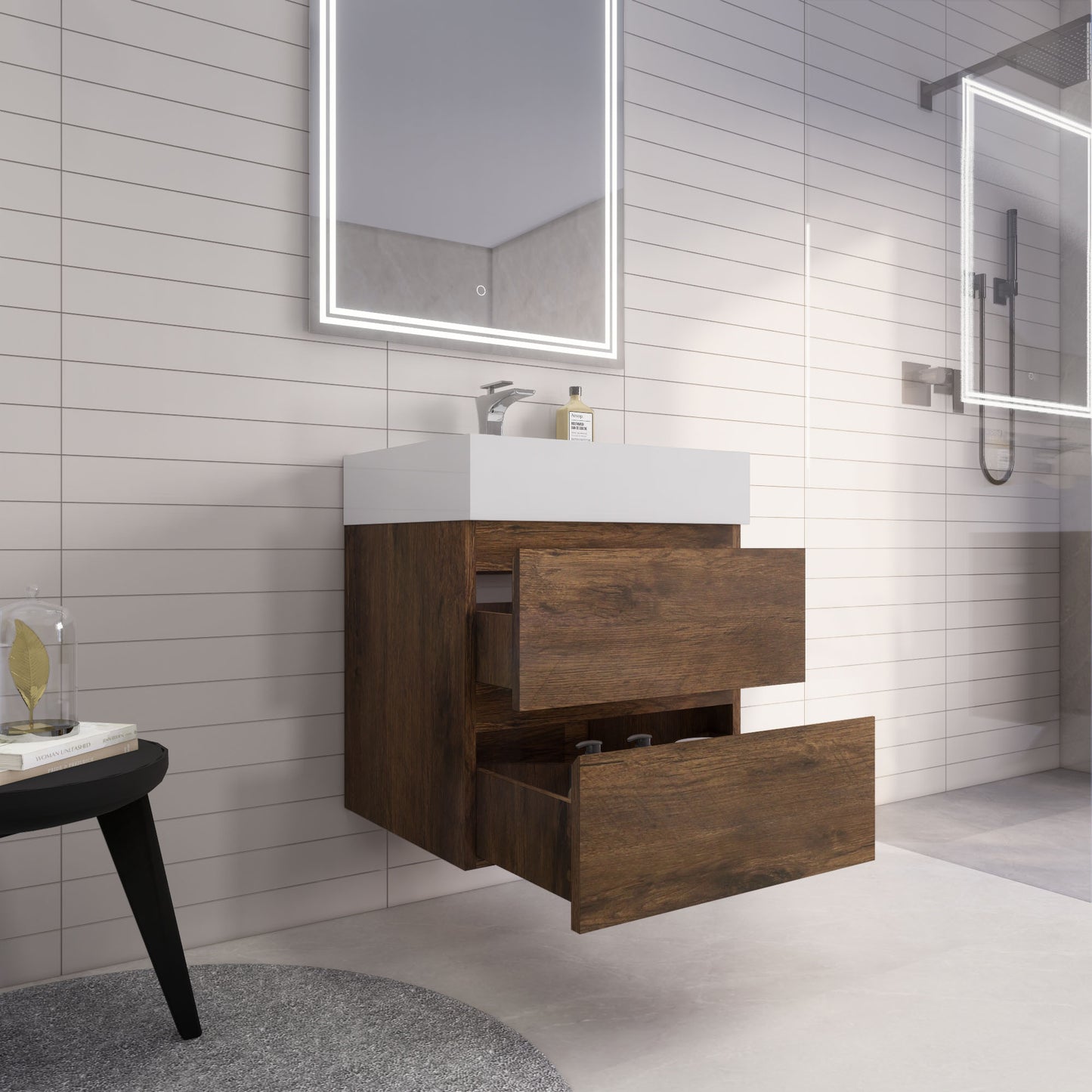 Monterey 24" Rosewood Wall Mounted Vanity with Reinforced Acrylic Sink