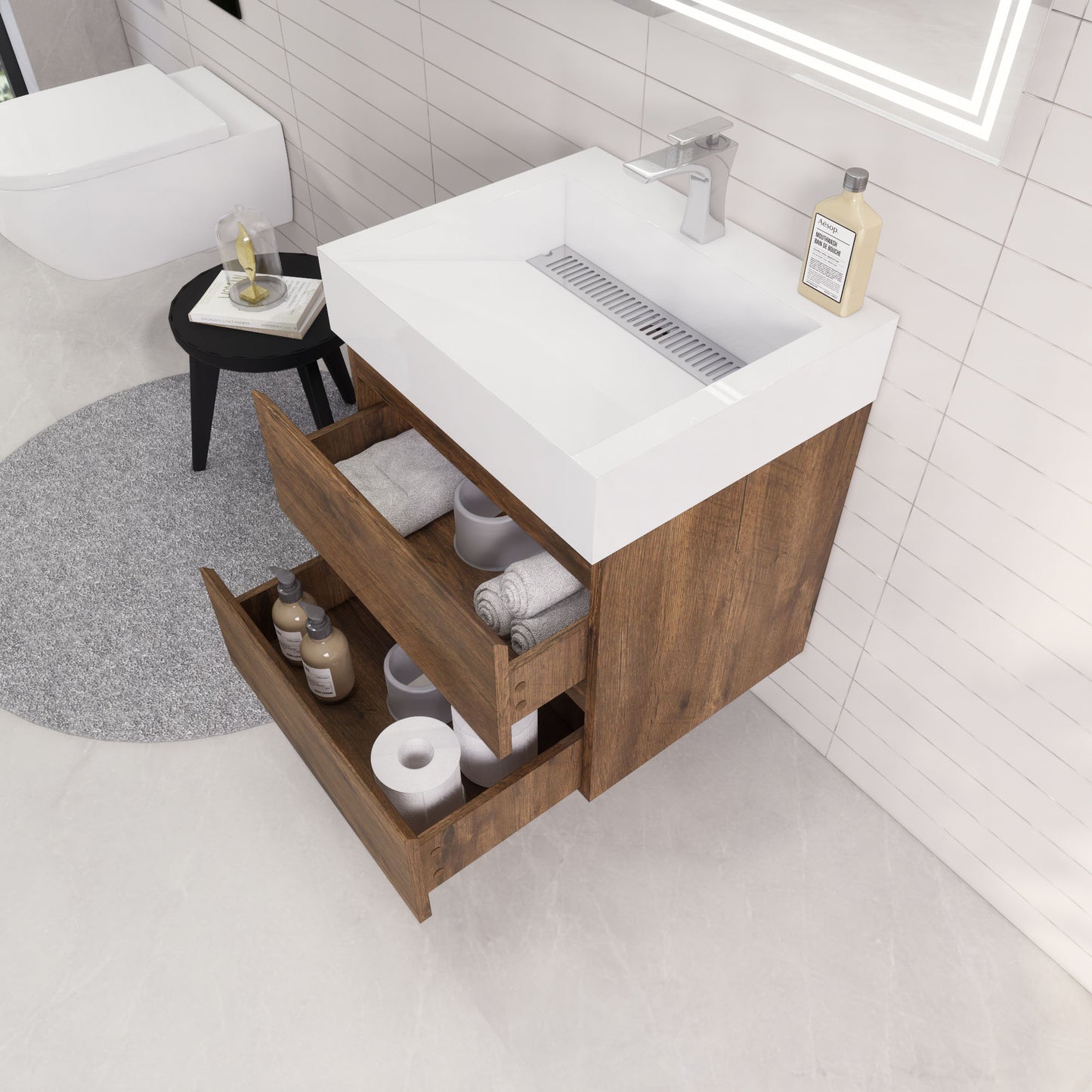 Monterey 24" Rosewood Wall Mounted Vanity with Reinforced Acrylic Sink