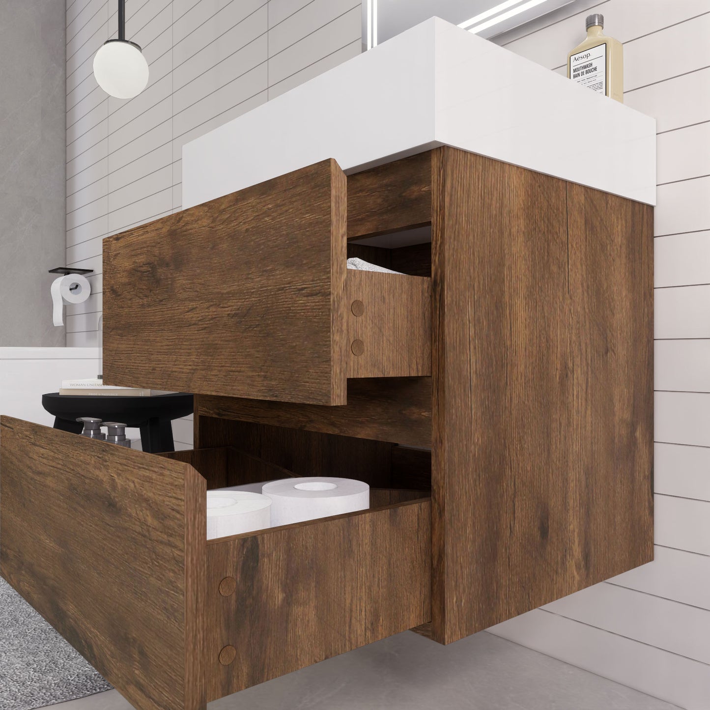 Monterey 24" Rosewood Wall Mounted Vanity with Reinforced Acrylic Sink