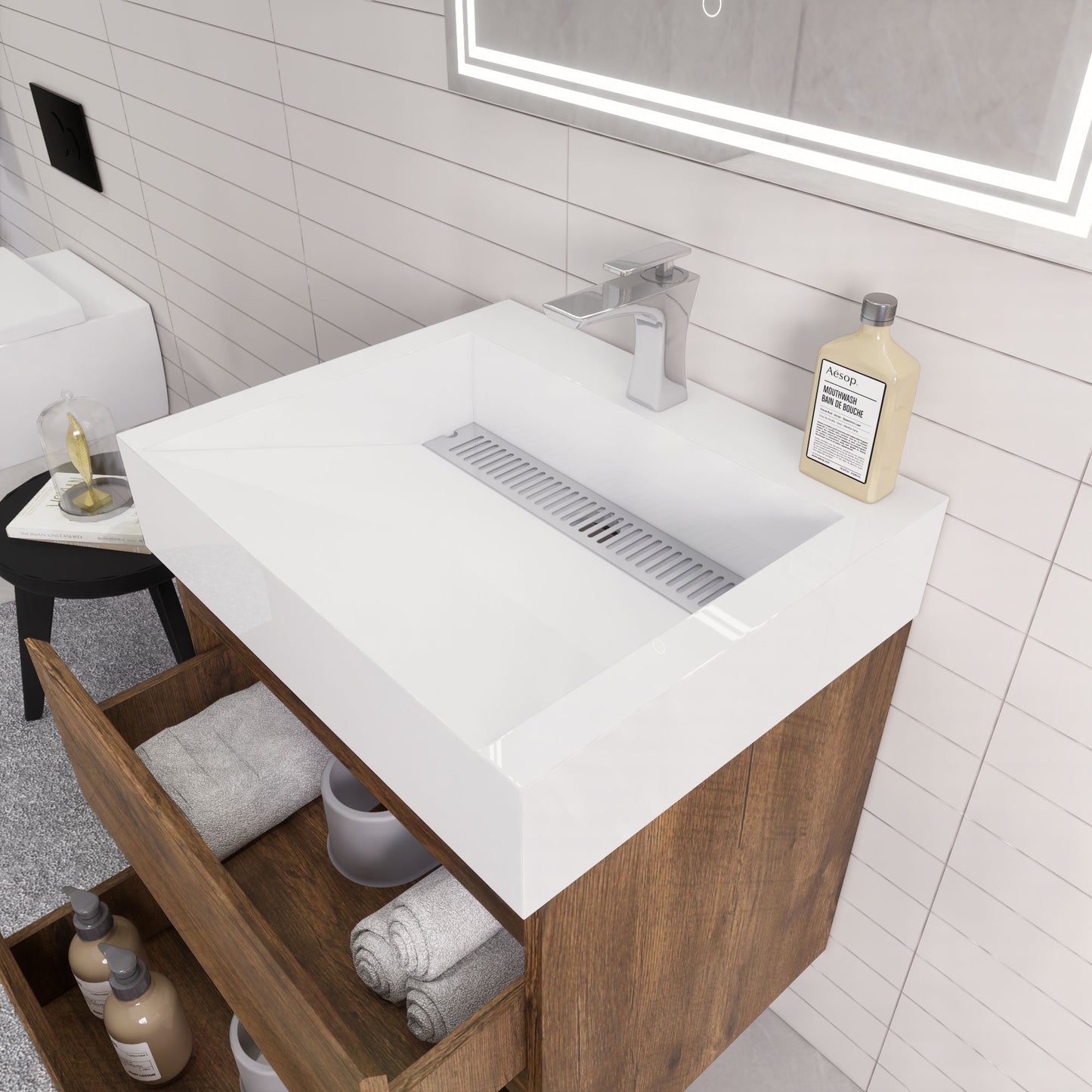 Monterey 24" Rosewood Wall Mounted Vanity with Reinforced Acrylic Sink