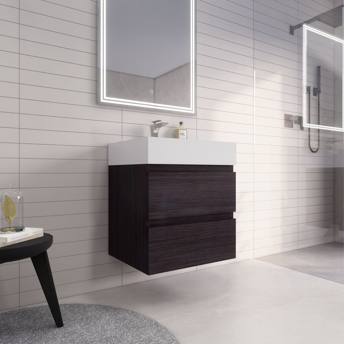 Monterey 24" Dark Gray Oak Wall Mounted Vanity with Reinforced Acrylic Sink