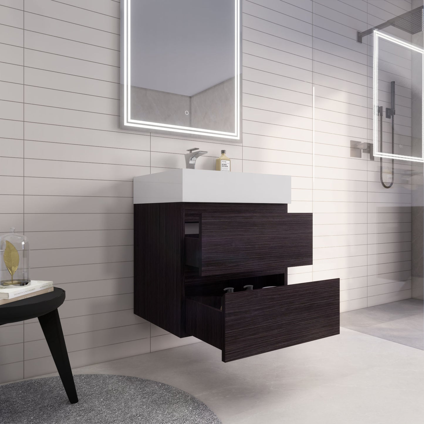 Monterey 24" Dark Gray Oak Wall Mounted Vanity with Reinforced Acrylic Sink