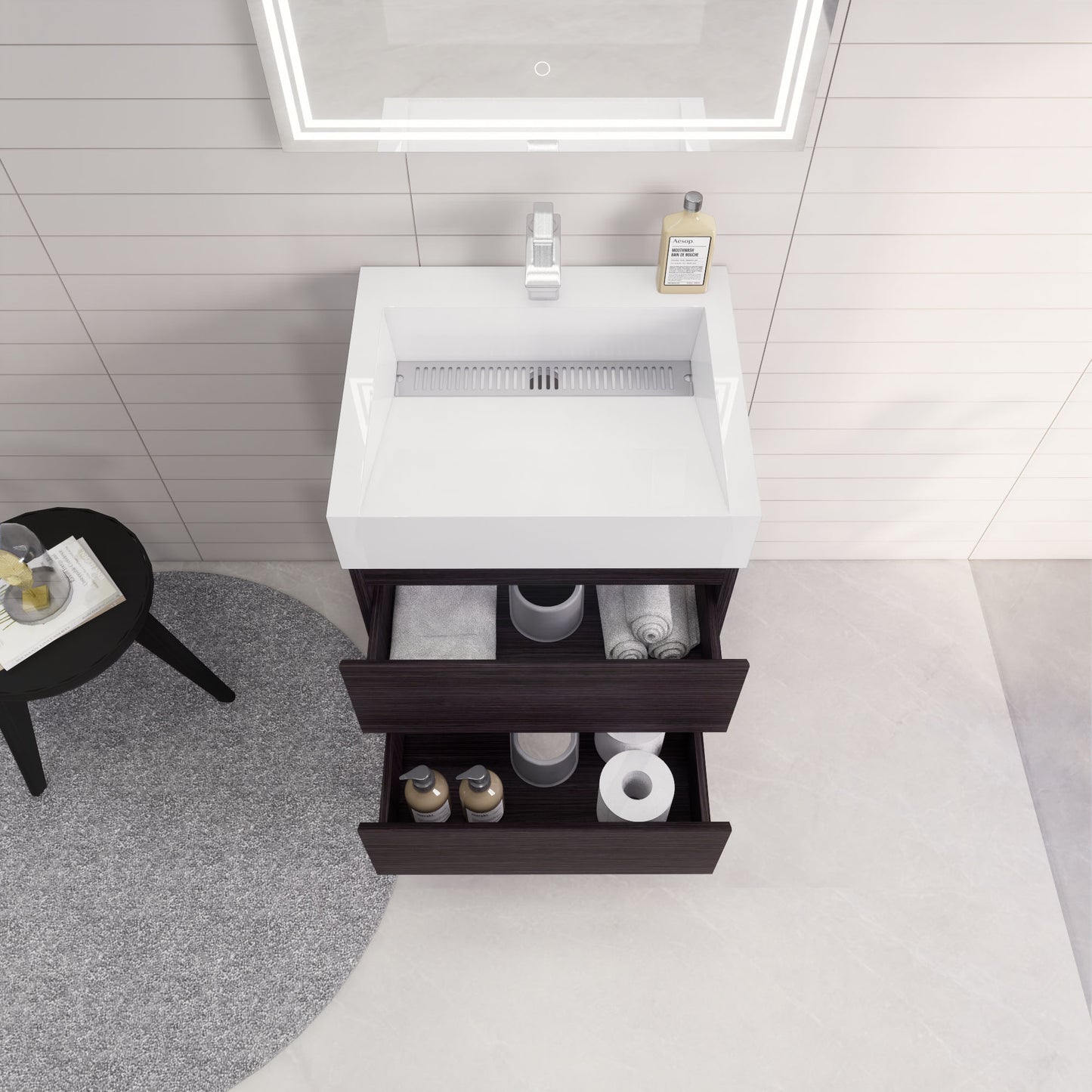 Monterey 24" Dark Gray Oak Wall Mounted Vanity with Reinforced Acrylic Sink
