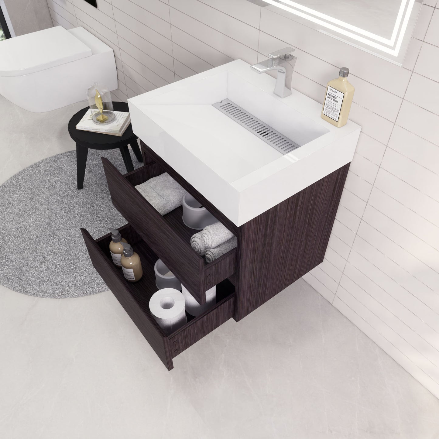 Monterey 24" Dark Gray Oak Wall Mounted Vanity with Reinforced Acrylic Sink
