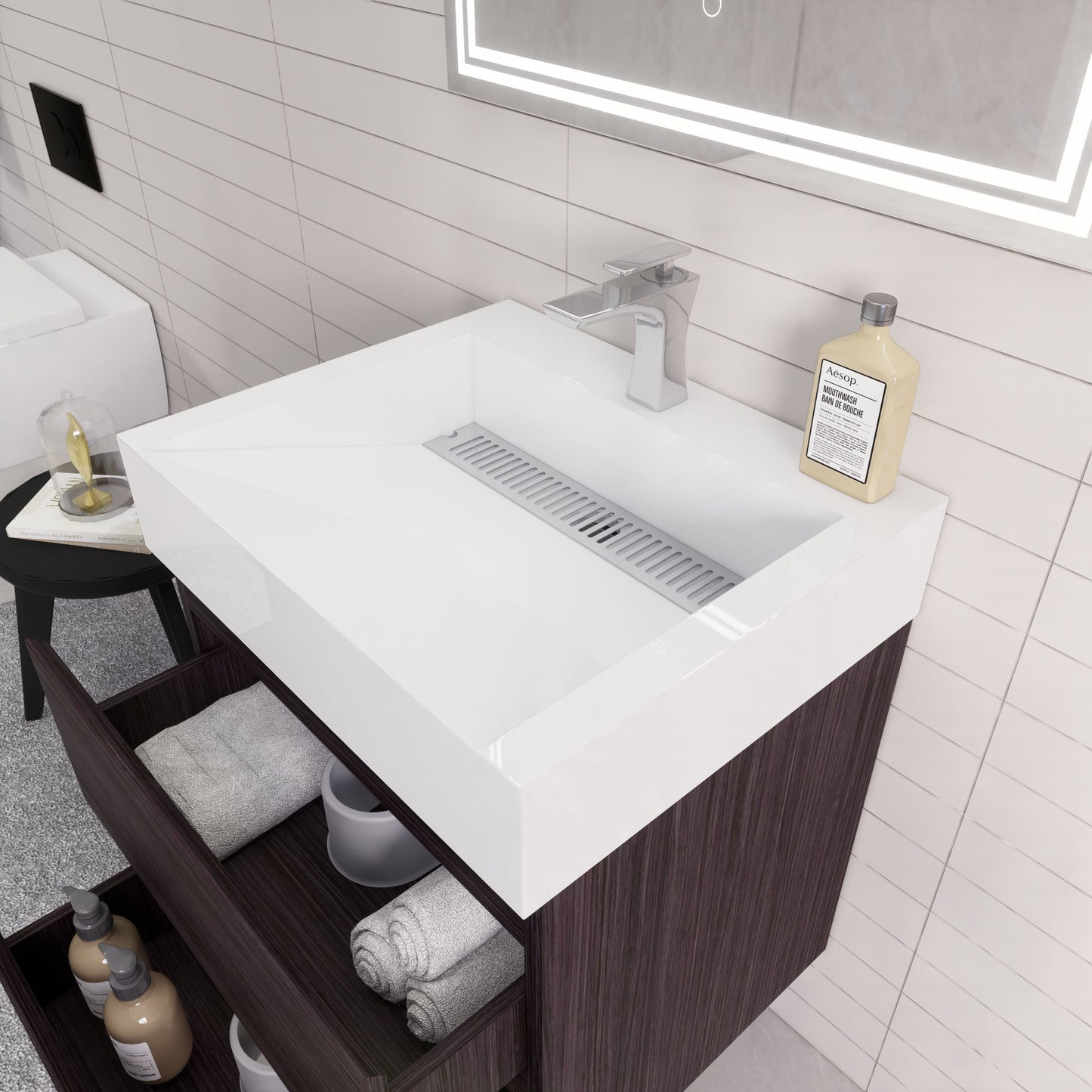 Monterey 24" Dark Gray Oak Wall Mounted Vanity with Reinforced Acrylic Sink