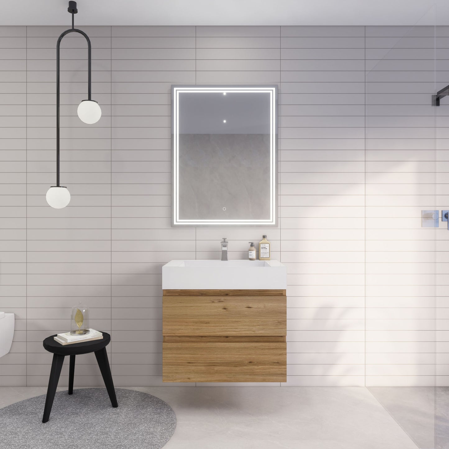 Monterey 30" Natural Oak Wall Mounted Vanity with Reinforced Acrylic Sink