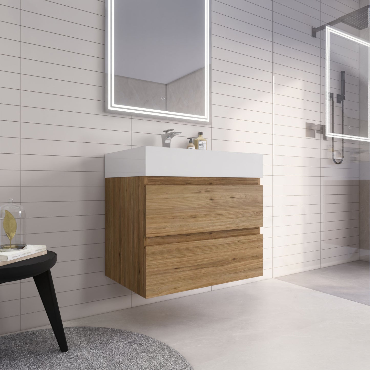 Monterey 30" Natural Oak Wall Mounted Vanity with Reinforced Acrylic Sink