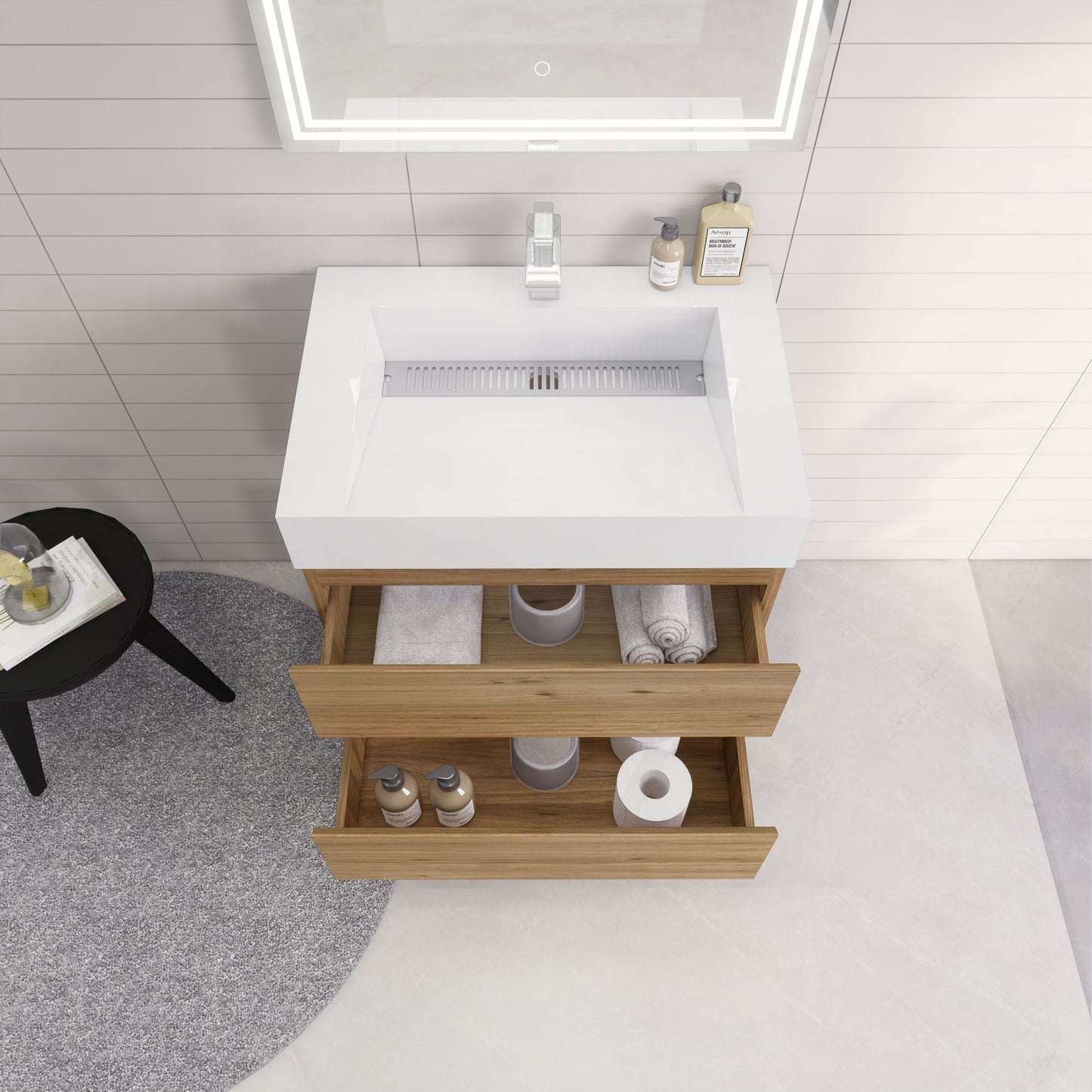 Monterey 30" Natural Oak Wall Mounted Vanity with Reinforced Acrylic Sink