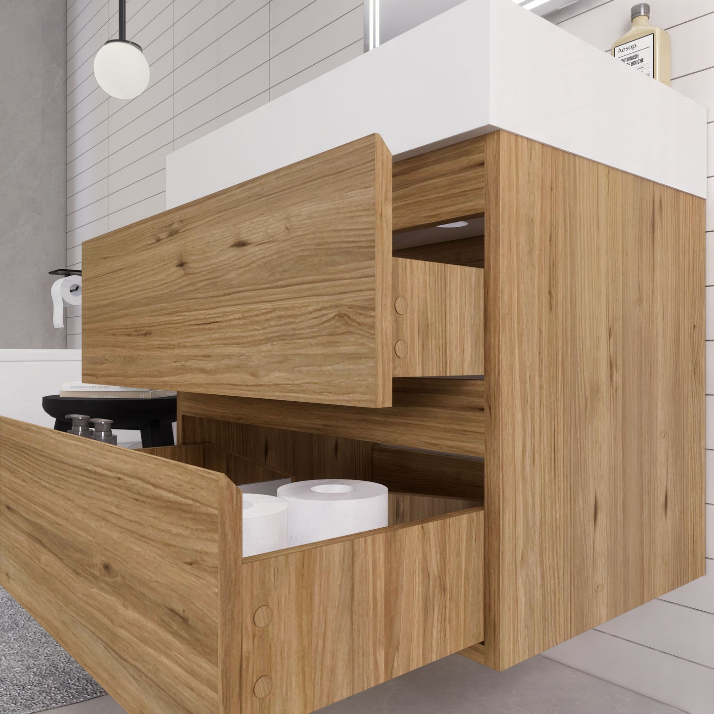 Monterey 30" Natural Oak Wall Mounted Vanity with Reinforced Acrylic Sink