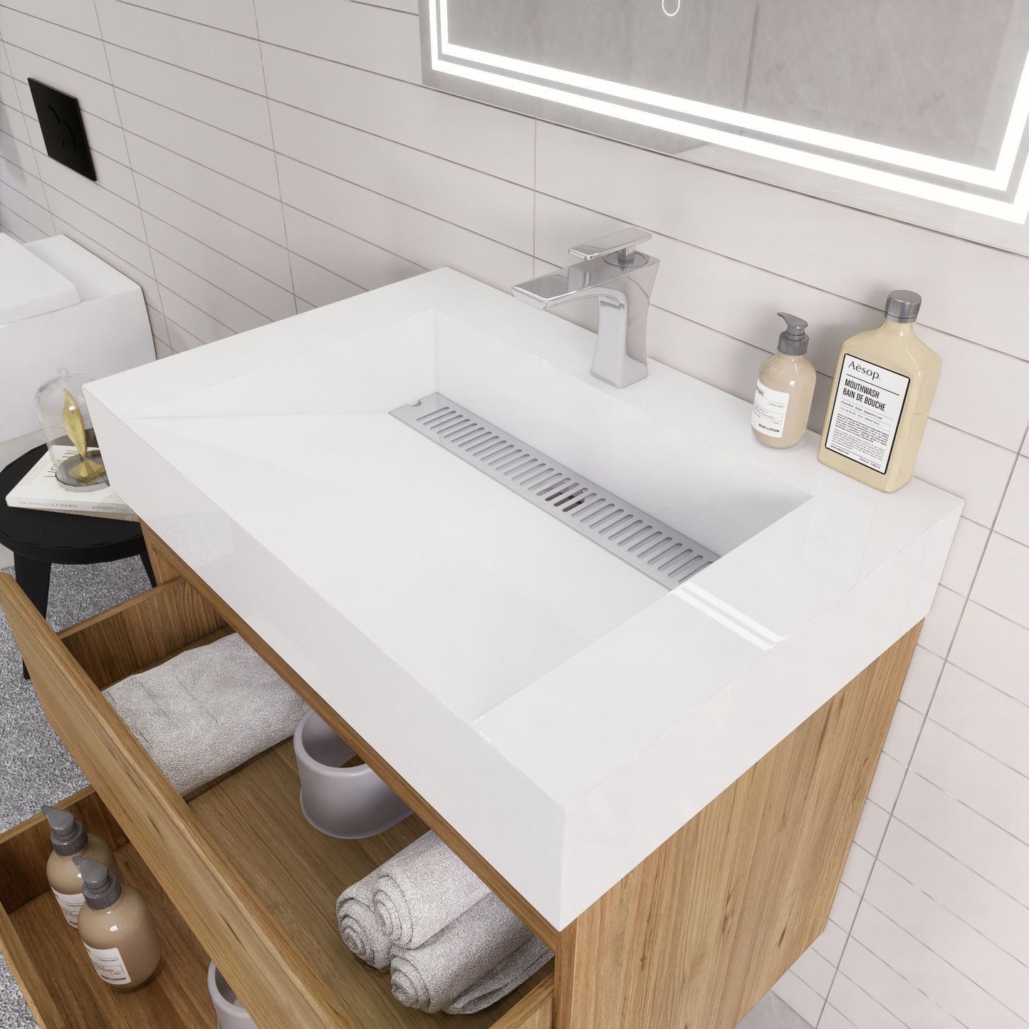 Monterey 30" Natural Oak Wall Mounted Vanity with Reinforced Acrylic Sink