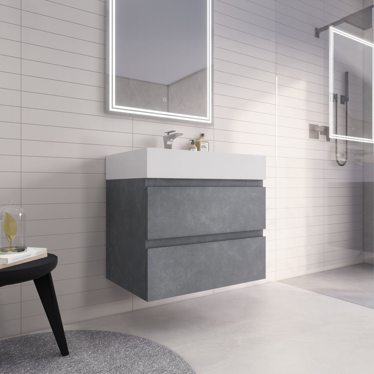 Monterey 30" Cement Gray Wall Mounted Vanity with Reinforced Acrylic Sink