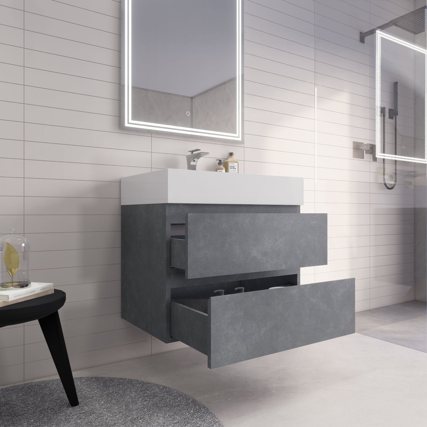 Monterey 30" Cement Gray Wall Mounted Vanity with Reinforced Acrylic Sink