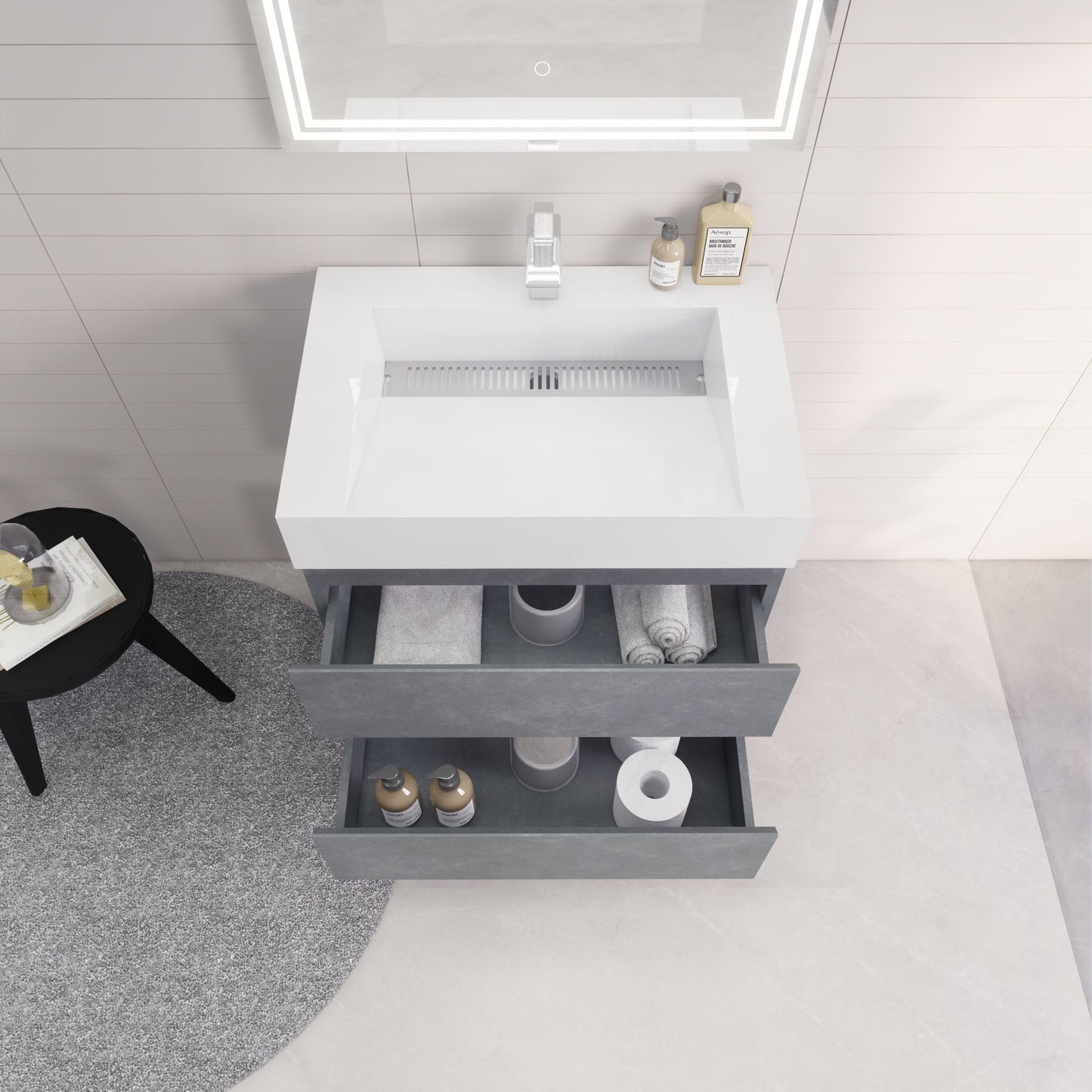 Monterey 30" Cement Gray Wall Mounted Vanity with Reinforced Acrylic Sink