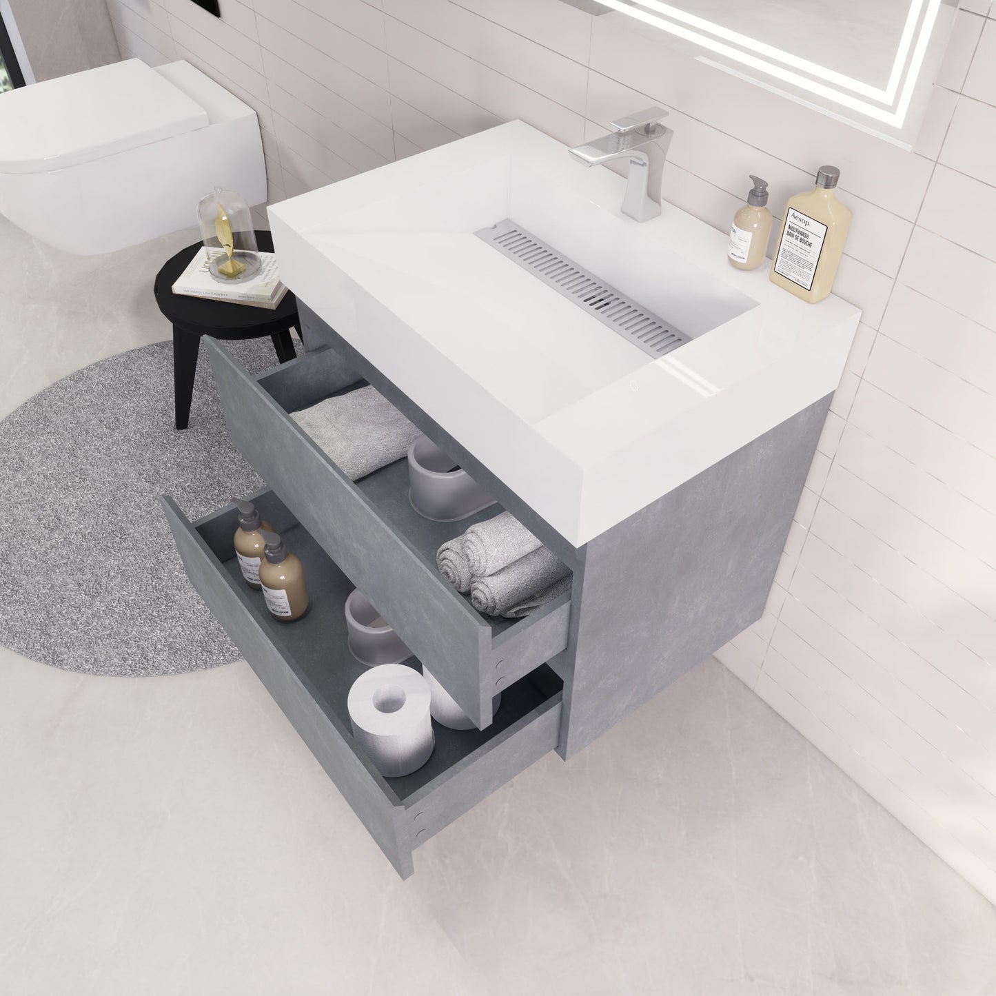 Monterey 30" Cement Gray Wall Mounted Vanity with Reinforced Acrylic Sink