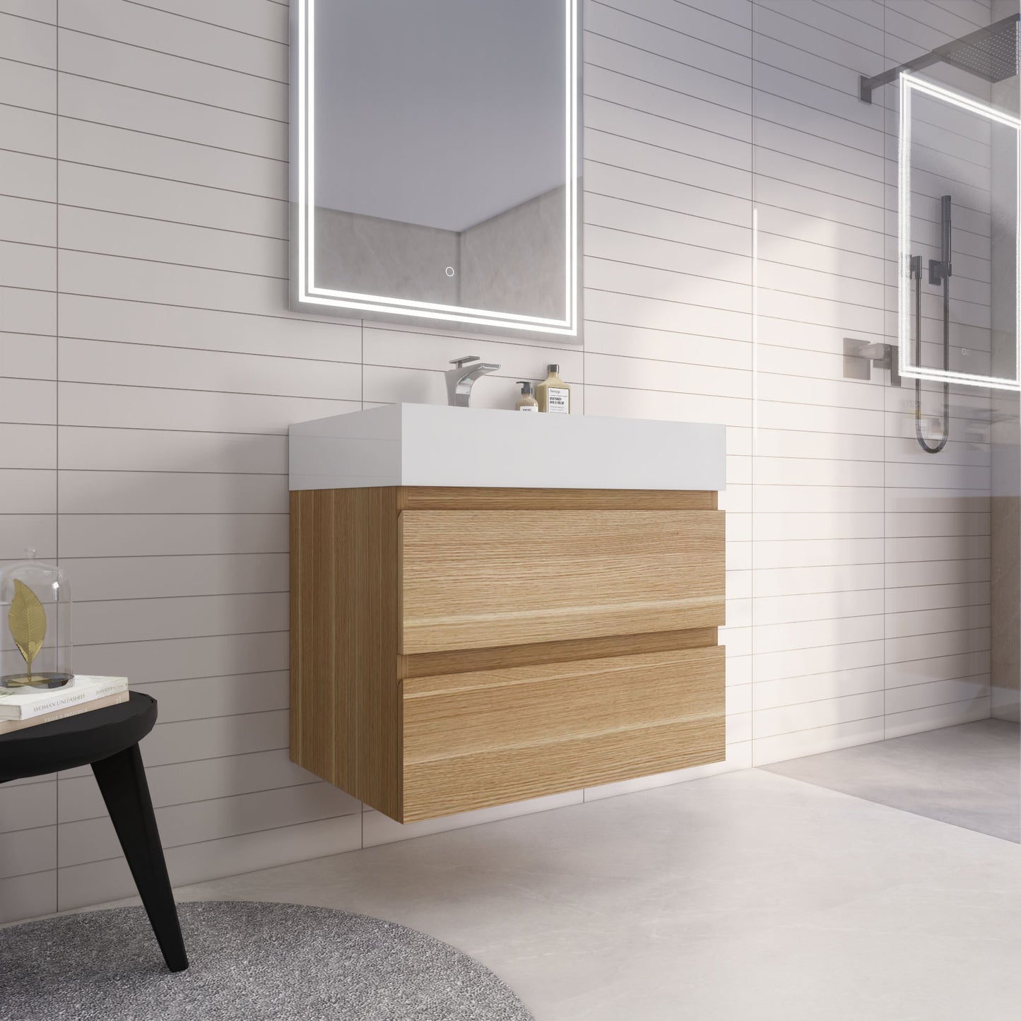 Monterey 30" White Oak Wall Mounted Vanity with Reinforced Acrylic Sink