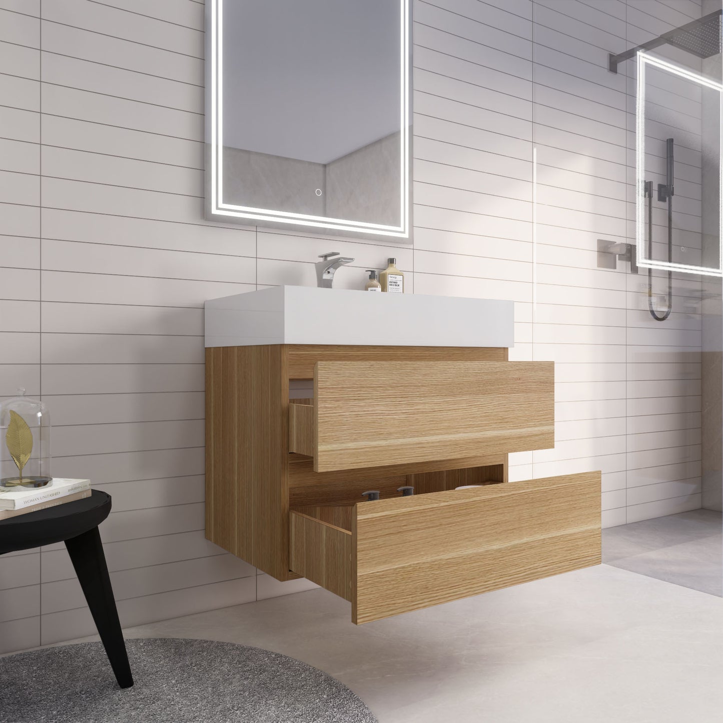 Monterey 30" White Oak Wall Mounted Vanity with Reinforced Acrylic Sink