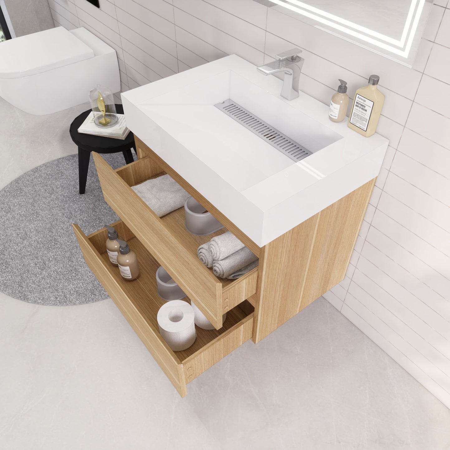 Monterey 30" White Oak Wall Mounted Vanity with Reinforced Acrylic Sink