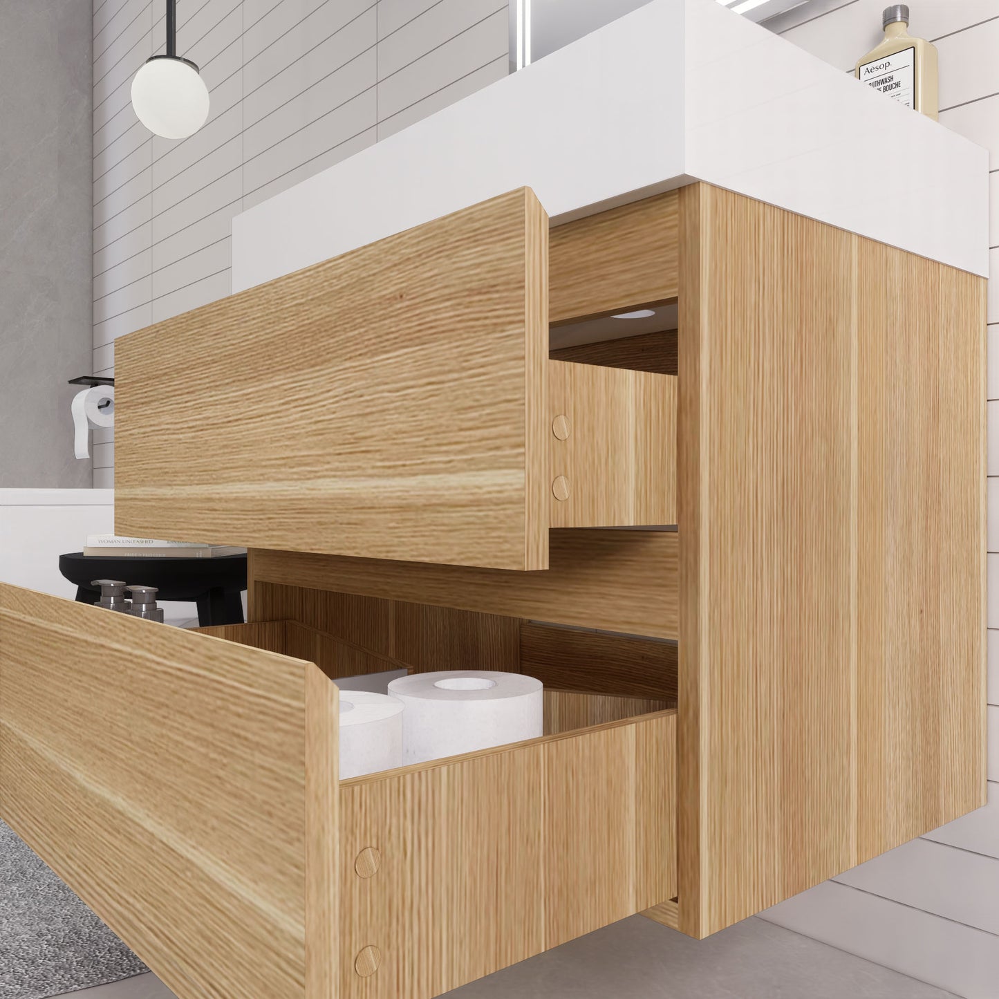 Monterey 30" White Oak Wall Mounted Vanity with Reinforced Acrylic Sink