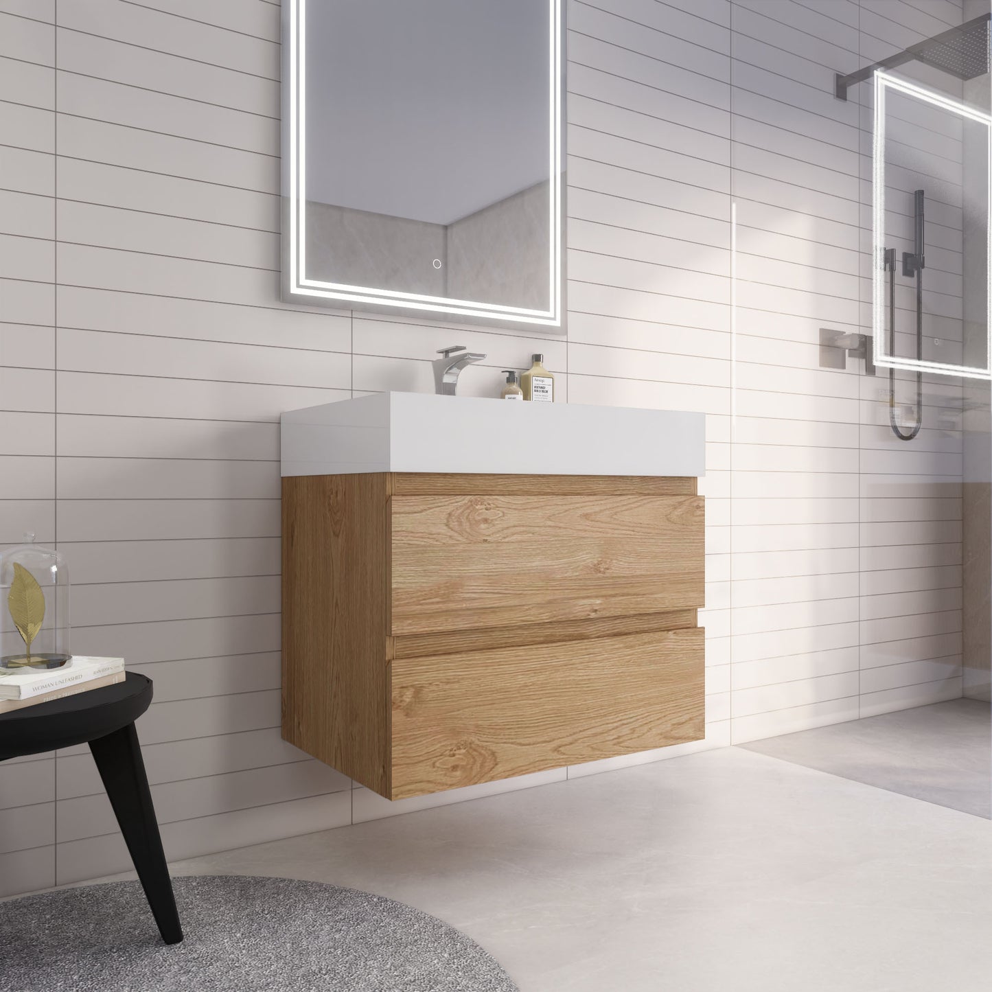 Monterey 30" New England Oak Wall Mounted Vanity with Reinforced Acrylic Sink