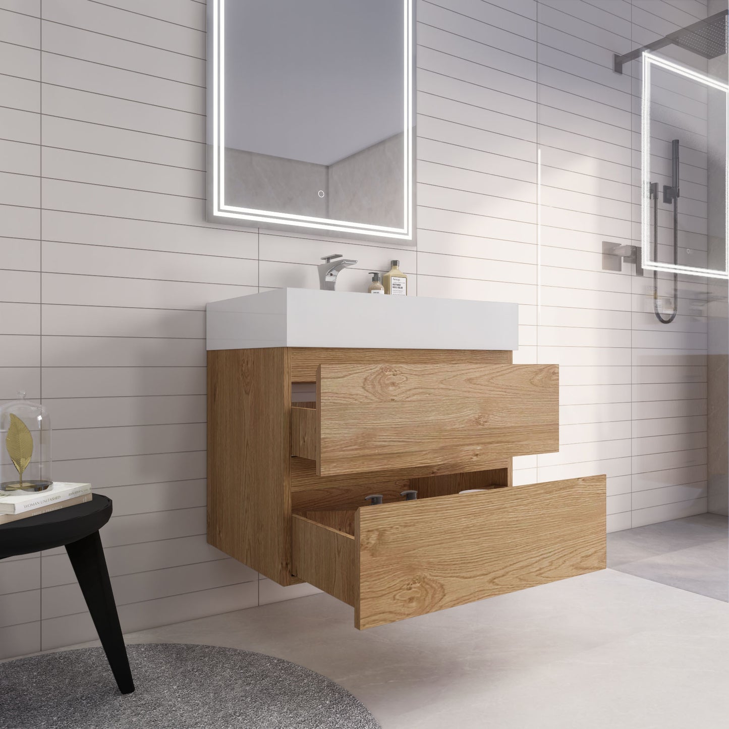 Monterey 30" New England Oak Wall Mounted Vanity with Reinforced Acrylic Sink