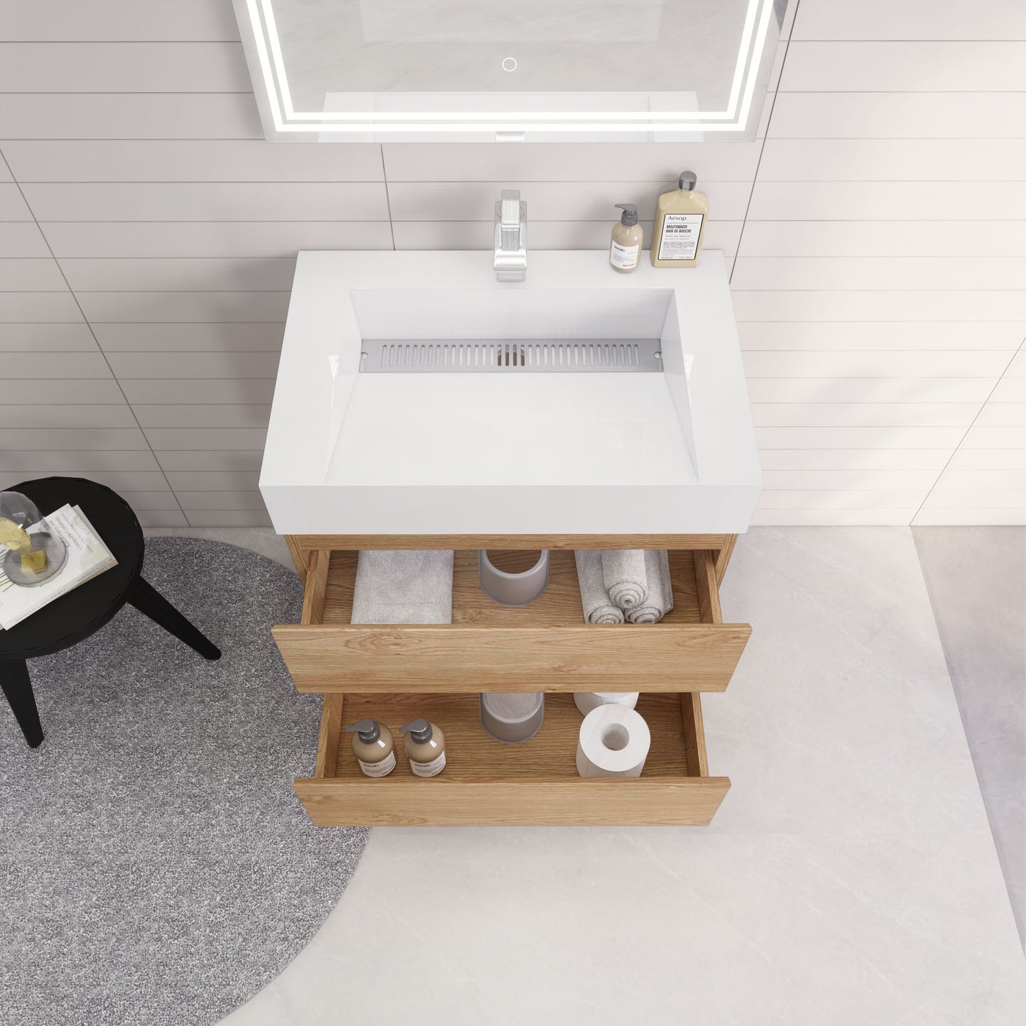 Monterey 30" New England Oak Wall Mounted Vanity with Reinforced Acrylic Sink