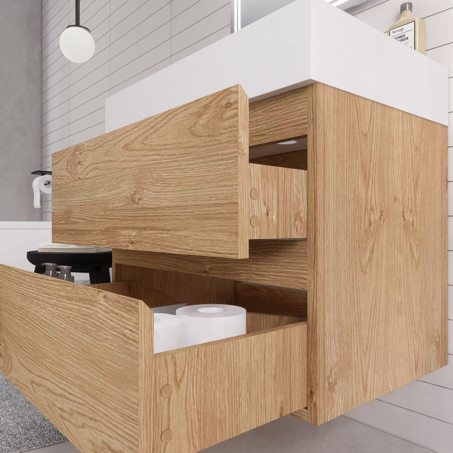 Monterey 30" New England Oak Wall Mounted Vanity with Reinforced Acrylic Sink