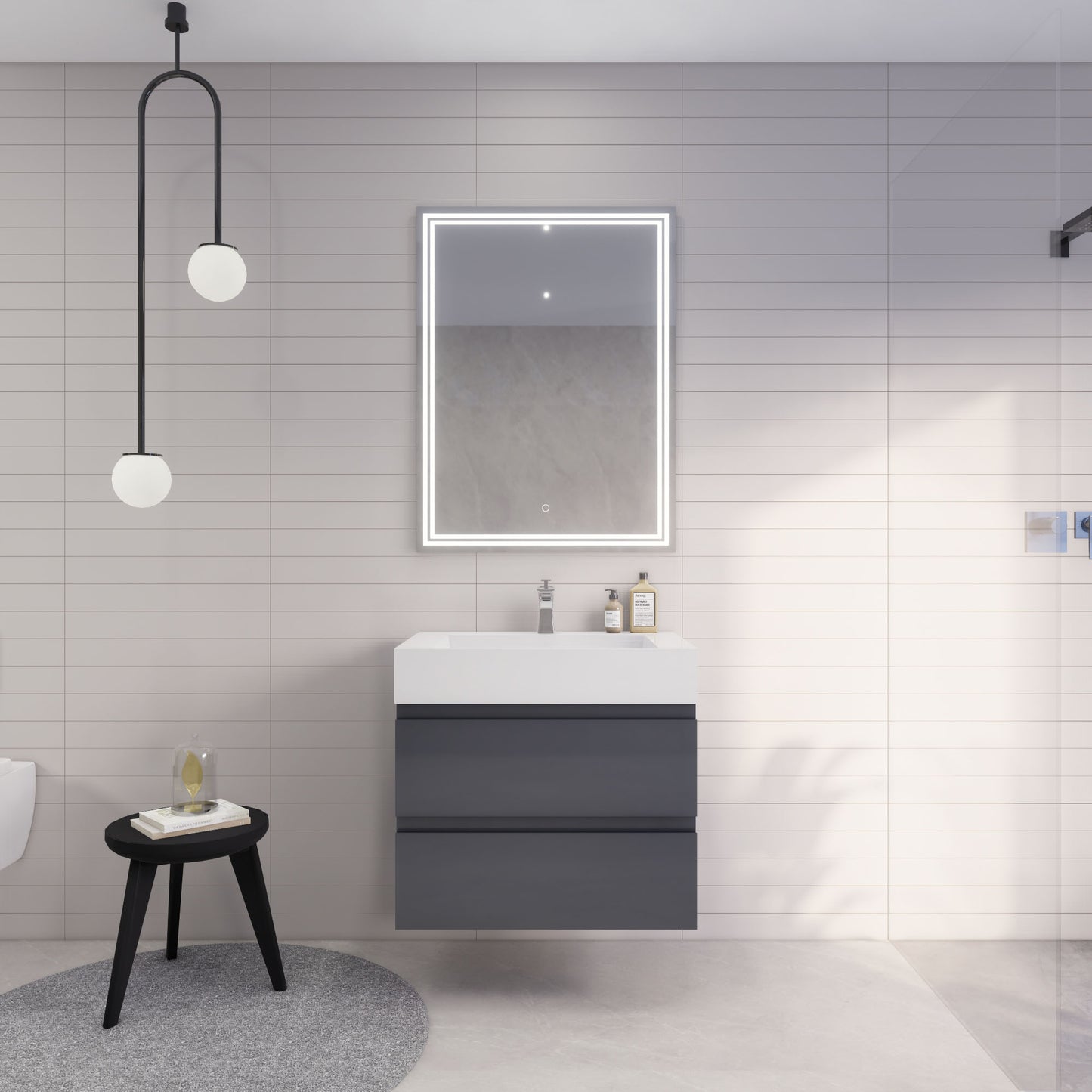 Monterey 30" Glossy Gray Wall Mounted Vanity with Reinforced Acrylic Sink