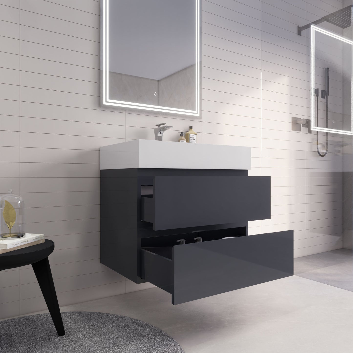 Monterey 30" Glossy Gray Wall Mounted Vanity with Reinforced Acrylic Sink