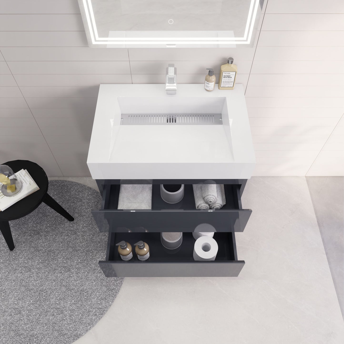 Monterey 30" Glossy Gray Wall Mounted Vanity with Reinforced Acrylic Sink
