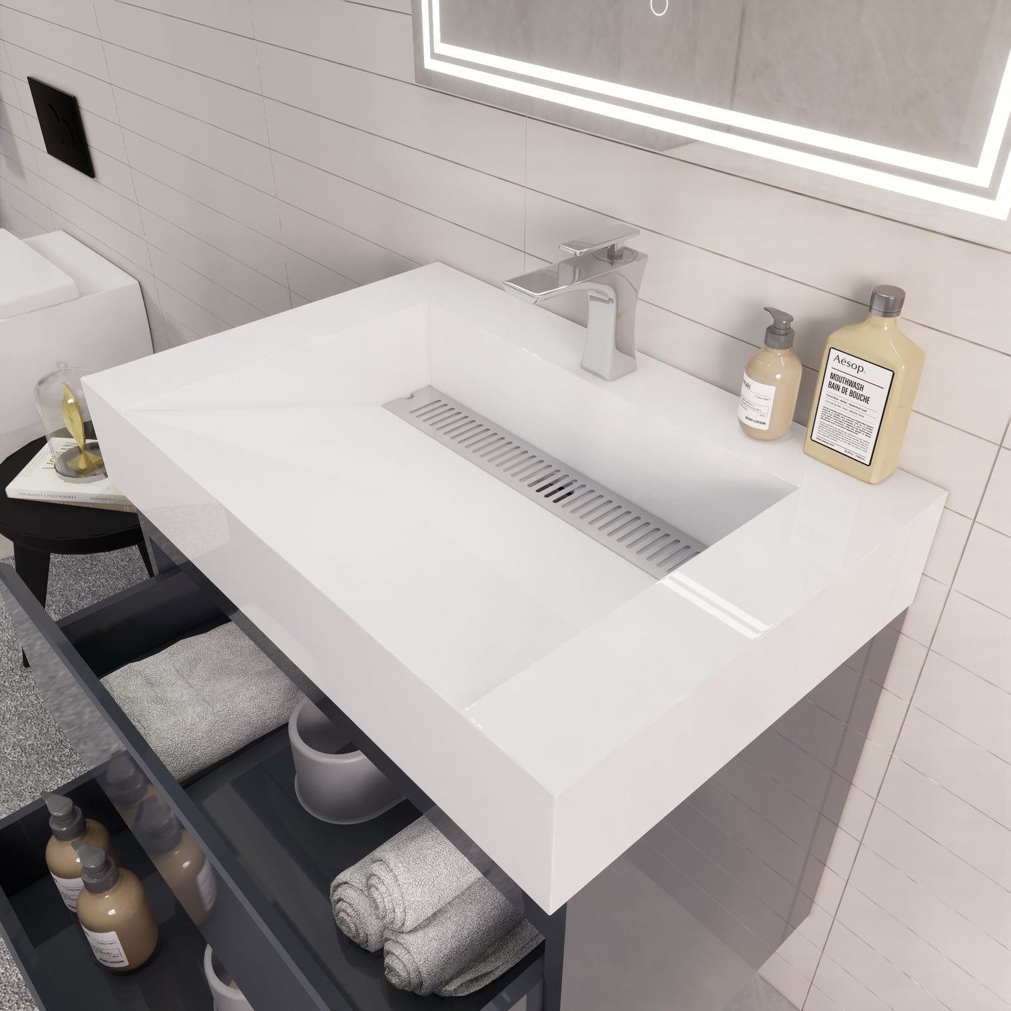 Monterey 30" Glossy Gray Wall Mounted Vanity with Reinforced Acrylic Sink
