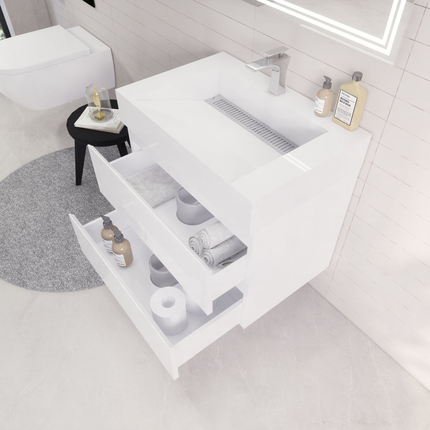 Monterey 30" Glossy White Wall Mounted Vanity with Reinforced Acrylic Sink