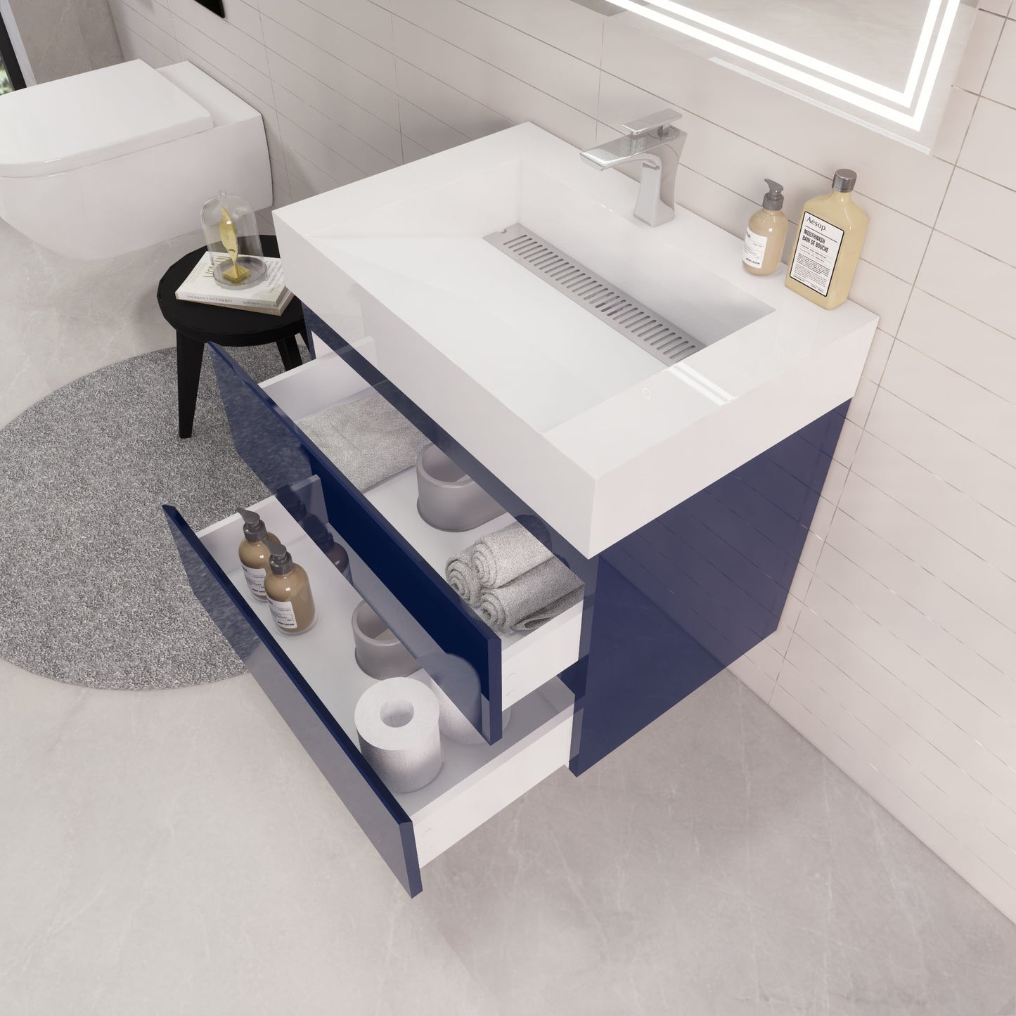 Monterey 30" Night Blue Wall Mounted Vanity with Reinforced Acrylic Sink