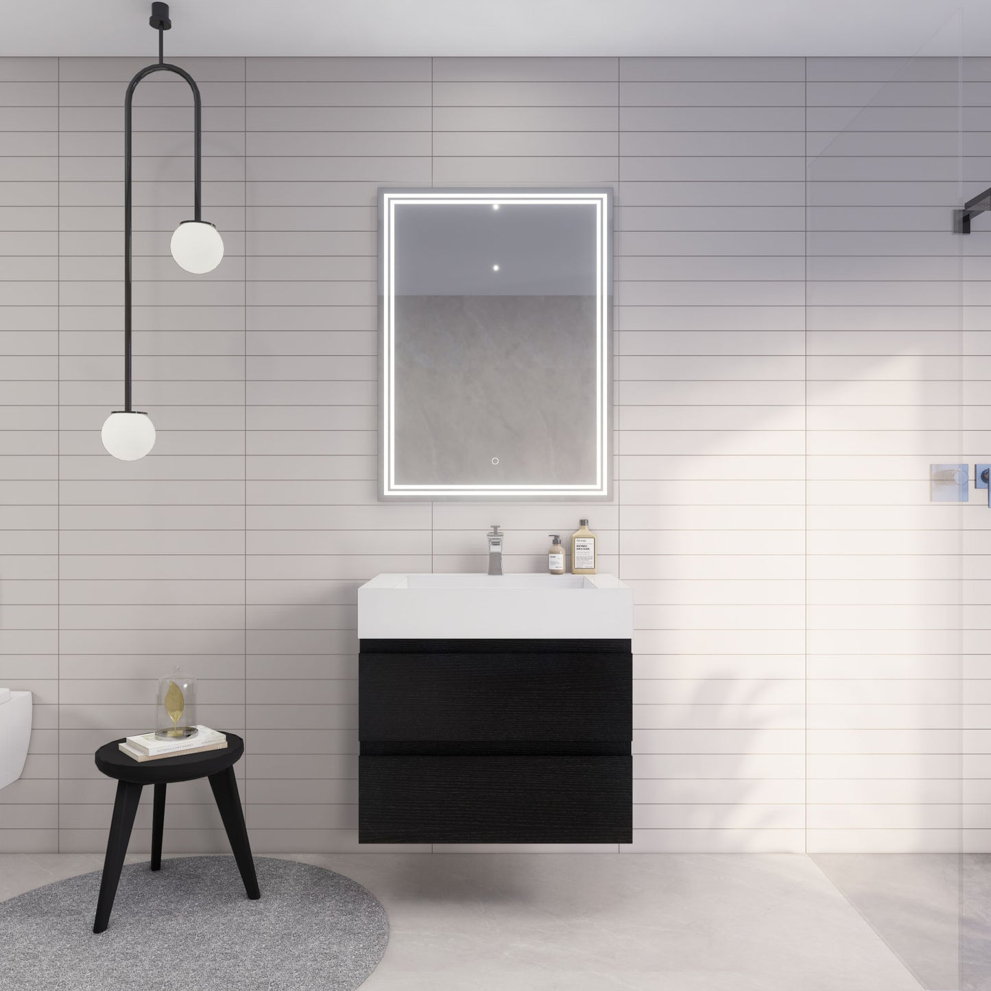Monterey 30" Rich Black Wall Mounted Vanity with Reinforced Acrylic Sink