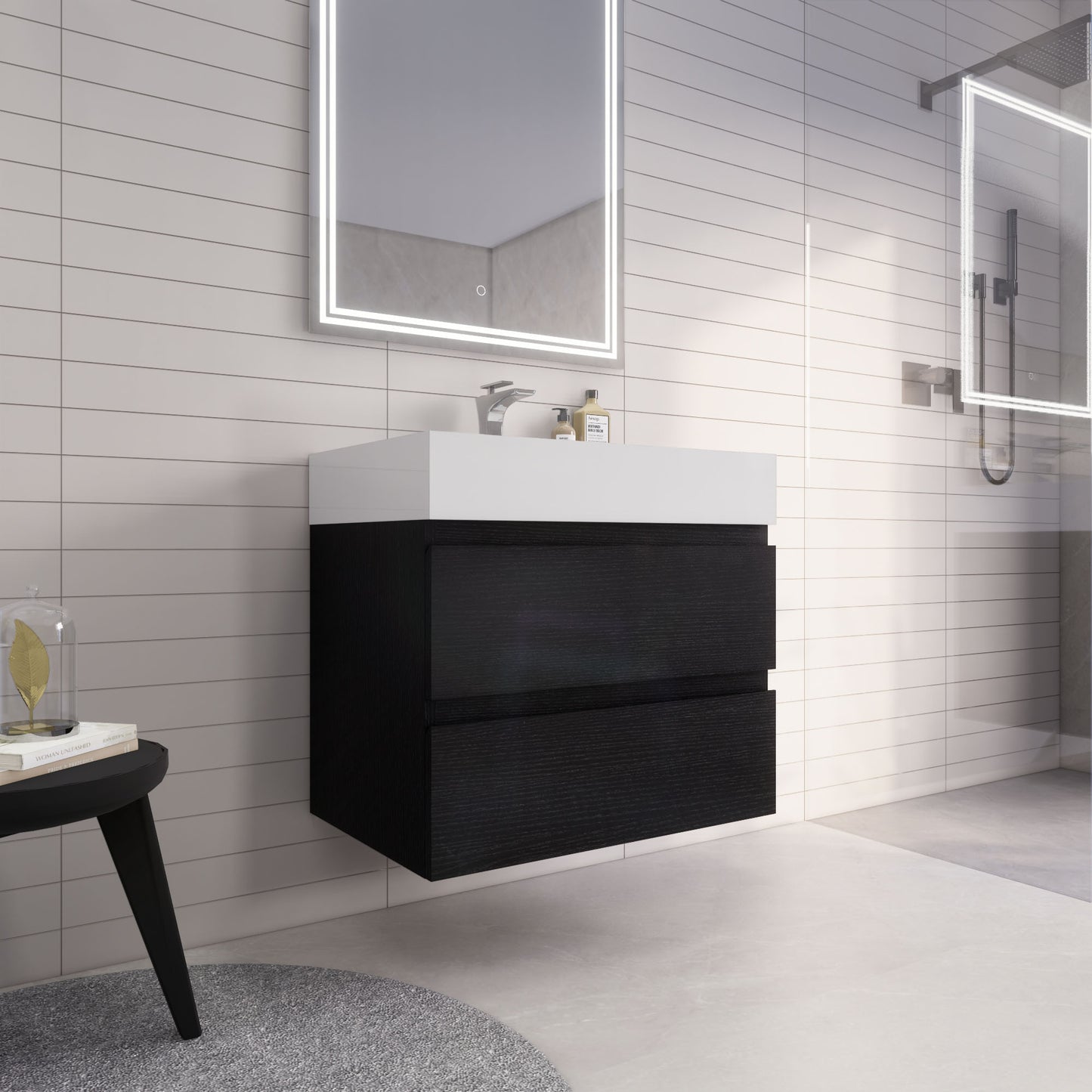 Monterey 30" Rich Black Wall Mounted Vanity with Reinforced Acrylic Sink