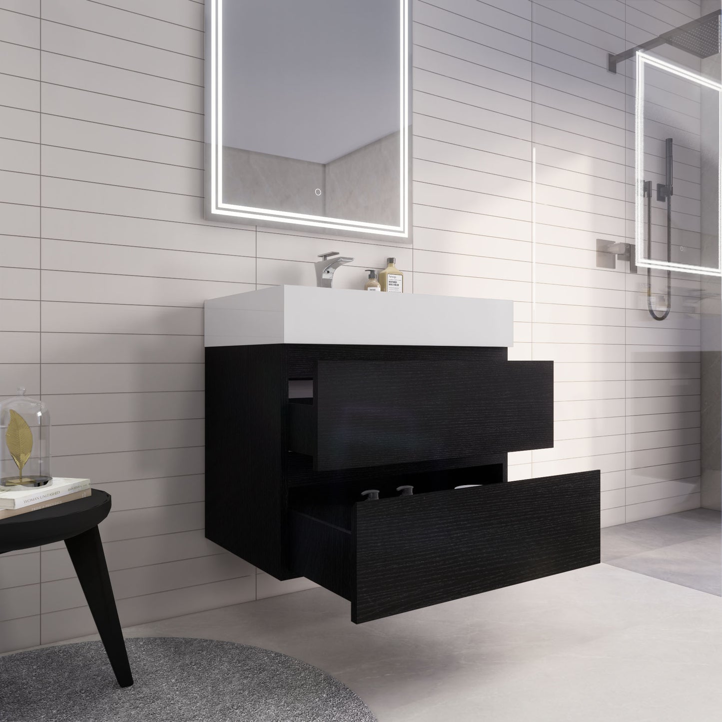 Monterey 30" Rich Black Wall Mounted Vanity with Reinforced Acrylic Sink