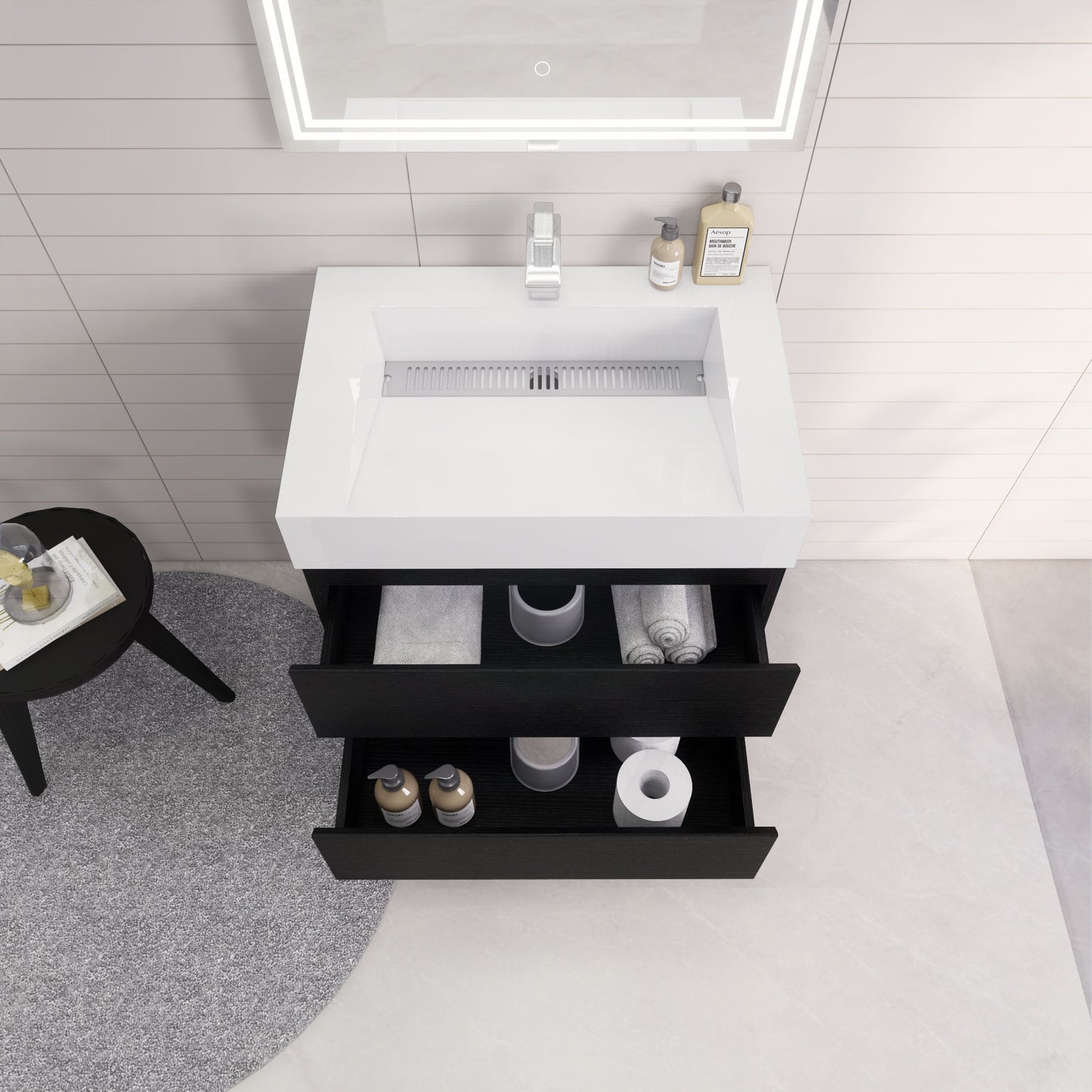 Monterey 30" Rich Black Wall Mounted Vanity with Reinforced Acrylic Sink