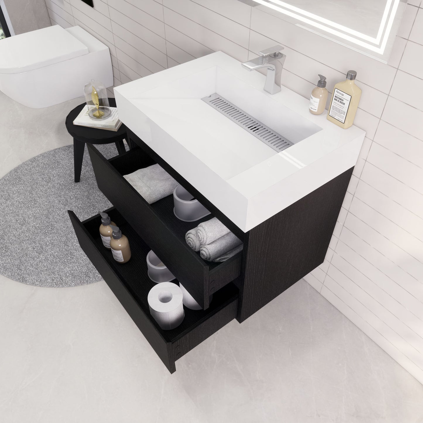 Monterey 30" Rich Black Wall Mounted Vanity with Reinforced Acrylic Sink