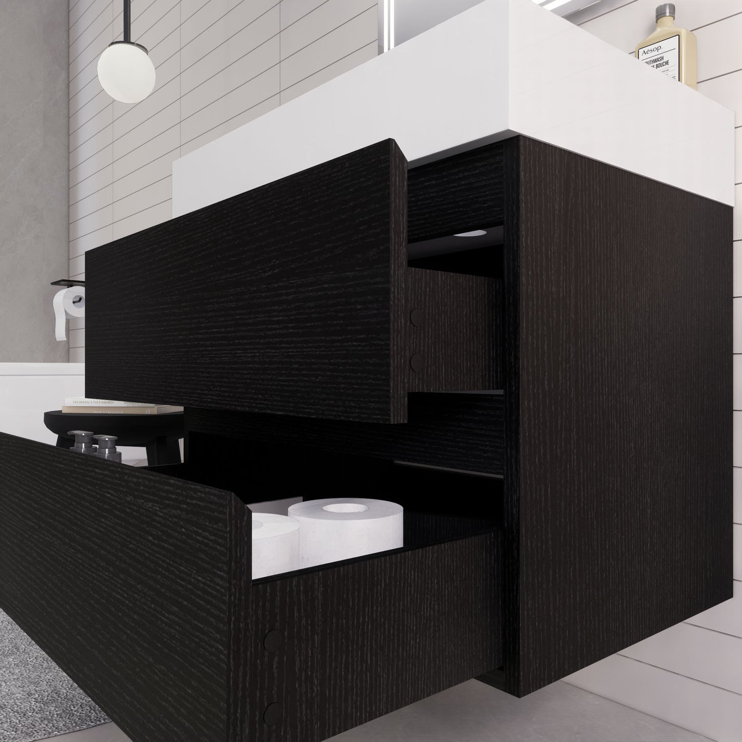 Monterey 30" Rich Black Wall Mounted Vanity with Reinforced Acrylic Sink